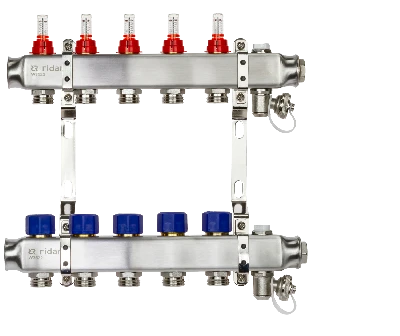 Коллекторная группа SSM-5RF set 5 контуров 1' x 3/4' с расходомерами и кронштейнами