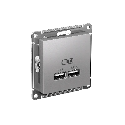 Розетка ATLASDESIGN USB 5В 1 порт x 2,1 А 2 порта х 1,05 А,механизм алюминий