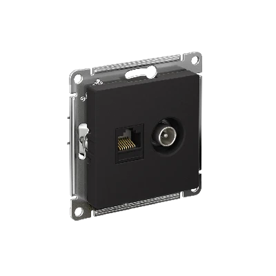 Розетка ATLASDESIGN двойная компьютерная+ТВ RJ45+TV категория 5E механизм карбон
