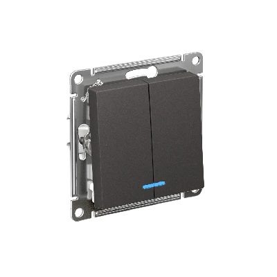 ATLASDESIGN 2-клавишный ВЫКЛЮЧАТЕЛЬ с подсветкой, сх.5а, 10АХ, механизм, БАЗАЛЬТ