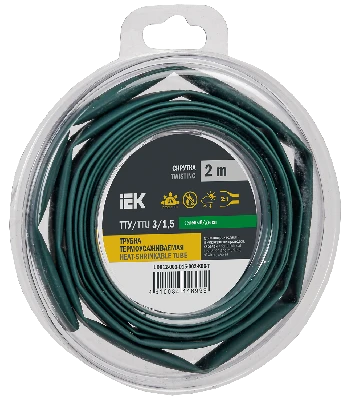 Трубка термоусадочная ТТУ нг-LS 3/1,5 зеленая (2м/упак) IEK
