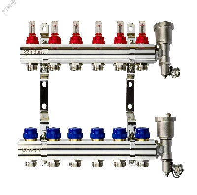 Коллекторная группа FHF-6RF set 6 контуров 1' х 3/4' с расходомерами, воздухоотводчиками и кронштейнами