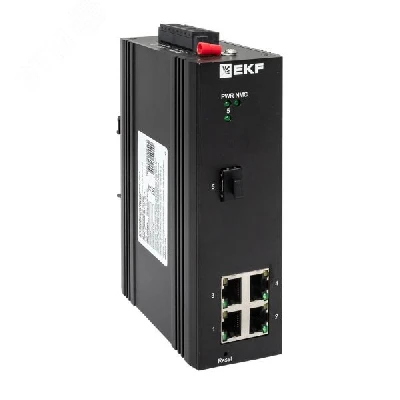 Коммутатор промышленный управляемый уровня L2 ML2-1GX/SFP-4GTP, 1 порт 1000Base-X SFP, 4 порта 10/100/1000Base-T(X) RJ45 c PoE, монтаж на динрейку TSX EKF