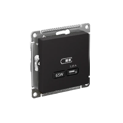 ATLASDESIGN USB РОЗЕТКА тип-C 65W высокоскор.заряд. QC, PD, механизм, КАРБОН