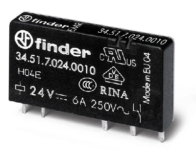 Реле ультратонкое электромеханическое, монтаж на печатную плату, 1CO 6A, контакты AgNi, катушка 24В DC (чувствит.), степень защиты RTII