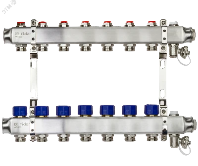 Коллекторная группа SSM-7R set 7 контуров 1' x 3/4' с термостатическими клапанами и кронштейнами