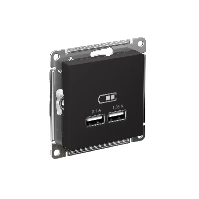 Розетка ATLASDESIGN USB 5В 1 порт x 2,1 А 2 порта х 1,05 А механизм карбон