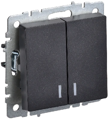 BRITE Выключатель двухклавишный с индикацией 10А ВС10-2-1-БрЧ черный