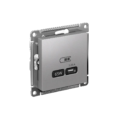 ATLASDESIGN USB РОЗЕТКА тип-C 65W высокоскор.заряд. QC, PD, механизм, АЛЮМИНИЙ