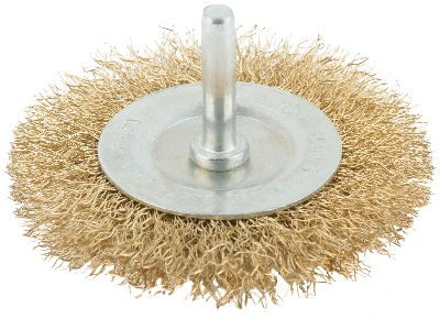 Кордщетка, тип ''колесо'', со штифтом, стальная латунированная волнистая проволока 75 мм