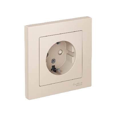 Розетка ATLASDESIGN с заземлением со шторками 16А в сборе бежевый