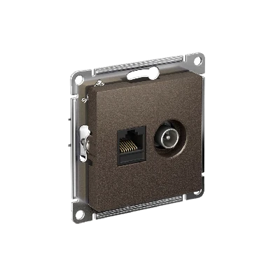 Розетка ATLASDESIGN двойная компьютерная+ТВ RJ45+TV категория 5E механизм мокко
