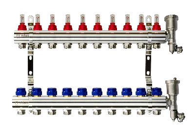 Коллекторная группа FHF-10RF set 10 контуров 1' х 3/4' с расходомерами, воздухоотводчиками и кронштейнами
