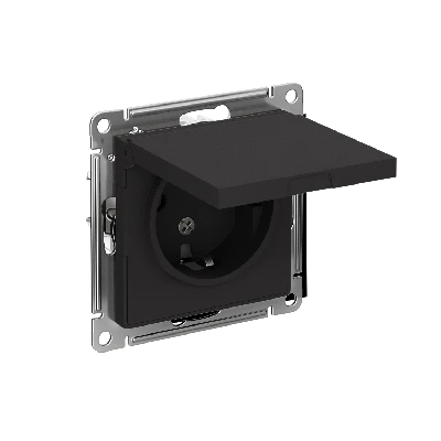 Розетка ATLASDESIGN с заземлением со шторками с крышкой 16А IP20 механизм карбон