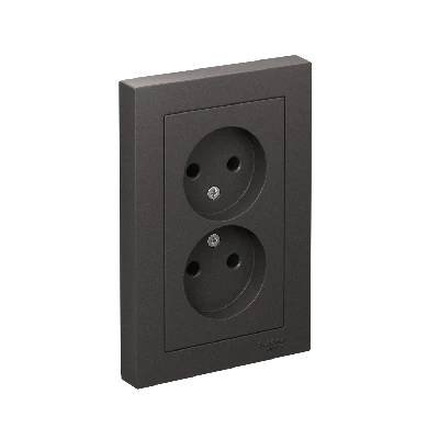 ATLASDESIGN РОЗЕТКА двойная без заземления,16А, в сборе, БАЗАЛЬТ