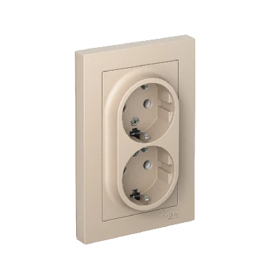 ATLASDESIGN РОЗЕТКА двойная с заземлением, 16А, в сборе, ПЕСОЧНЫЙ