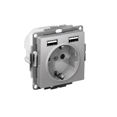 РОЗЕТКА ATLASDESIGN 16А c 2 USB A+A, 5В/2,4А, 2х5В/1,2А, механизм, АЛЮМИНИЙ