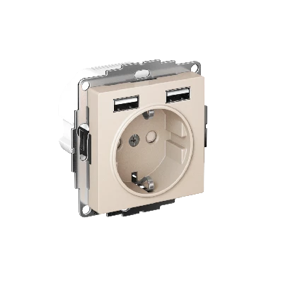 РОЗЕТКА ATLASDESIGN 16А c 2 USB A+A, 5В/2,4А, 2х5В/1,2А, механизм, БЕЖЕВЫЙ