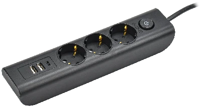 MODERN Удлинитель У03В 3 розетки с заземляющим контактом + USBх3 2м 3х1мм2 16А/250В черный