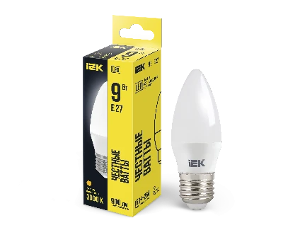 Лампа светодиодная LED 9вт Е27 тепло-белый матовая свеча ECO