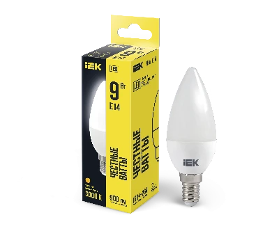 Лампа светодиодная LED 9вт Е14 тепло-белый матовая свеча ECO