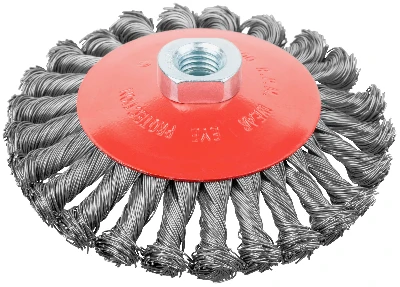 Кордщетка-колесо с наклоном, гайка М14, стальная витая проволока 125 мм