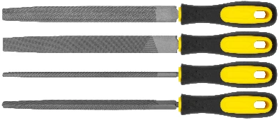 Напильники, прорезиненная ручка, набор 4 шт (трехгранный, плоский, круглый, полукруглый) 200 мм