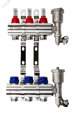 Коллекторная группа FHF-3RF set 3 контура 1' х 3/4' с расходомерами, воздухоотводчиками и кронштейнами