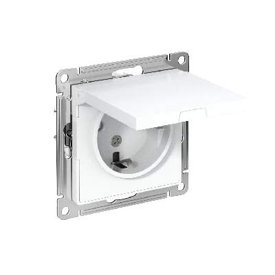 Розетка ATLASDESIGN с заземлением со шторками с крышкой 16А IP20 механизм белый