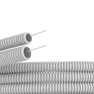 Труба гофрированная ПВХ 32 мм с протяжкой легкая серая (25м)