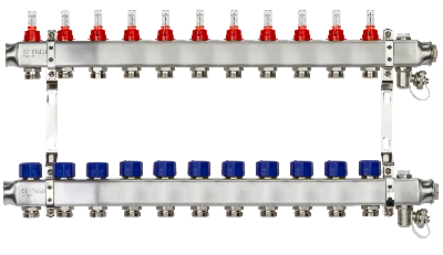 Коллекторная группа SSM-11RF set 11 контуров 1' x 3/4' с расходомерами и кронштейнами
