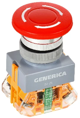 Кнопка D7-ZS Грибок d=22мм 1з+1р пов. с фикс. кр. GENERICA