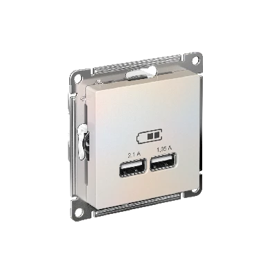 Розетка ATLASDESIGN USB 5В 1 порт x 2,1 А 2 порта х 1,05 А механизм жемчуг