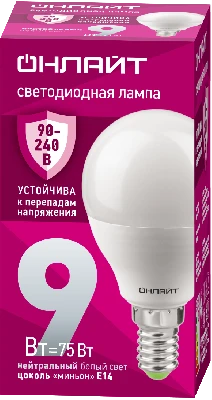 Лампа светодиодная 9вт OLL-G45-9-230-4K-E14-FR ОНЛАЙТ