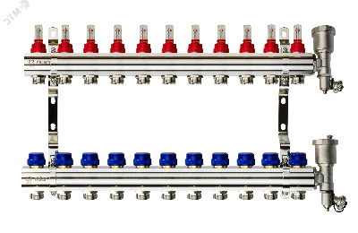 Коллекторная группа FHF-11RF set 11 контуров 1' х 3/4' с расходомерами, воздухоотводчиками и кронштейнами