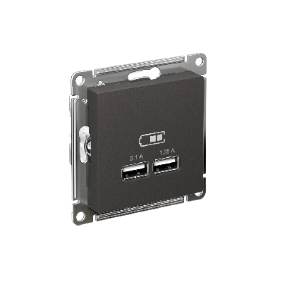 ATLASDESIGN USB РОЗЕТКА A+A, 5В/2,1 А, 2х5В/1,05 А, механизм, БАЗАЛЬТ