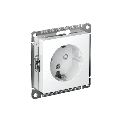 Розетка ATLASDESIGN с заземлением со шторками 16А механизм белый