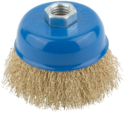 Кордщетка, тип ''чашка'', гайка М14, стальная латунированная волнистая проволока 75 мм
