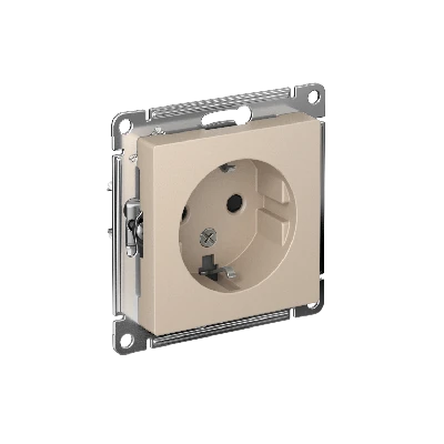 ATLASDESIGN РОЗЕТКА с заземлением со шторками, 16А, механизм, ПЕСОЧНЫЙ