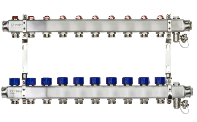 Коллекторная группа SSM-10R set 10 контуров 1' x 3/4' с термостатическими клапанами и кронштейнами
