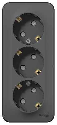 Розетка BLANCA наружная трехпостовая, с заземлением, со шторками, с изолирующей пластиной, 16А, 250В, антрацит