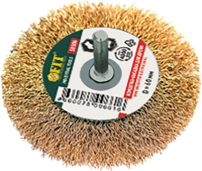 Кордщетка-колесо, со штифтом, стальная латунированная волнистая проволока 100 мм