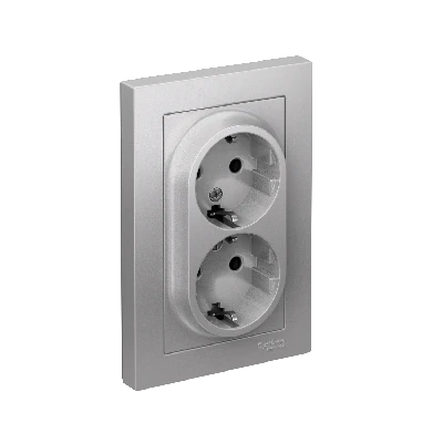 Розетка ATLASDESIGN двойная с заземлением 16А в сборе алюминий