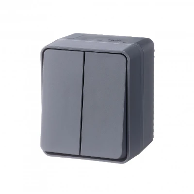 AtlasDesign Profi54 выключатель двухклавишный IP54 10 АХ, АНТРАЦИТ, Россия