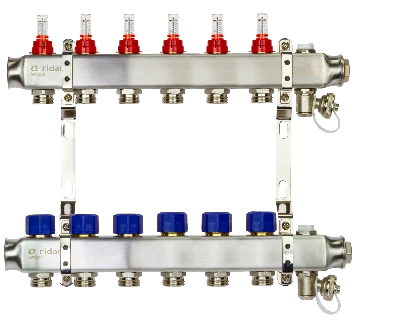 Коллекторная группа SSM-6RF set 6 контуров 1' x 3/4' с расходомерами и кронштейнами