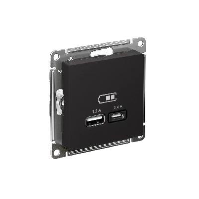 РОЗЕТКА USB ATLASDESIGN A+С, 5В/2,4А, 2х5В/1,2 А, механизм, КАРБОН