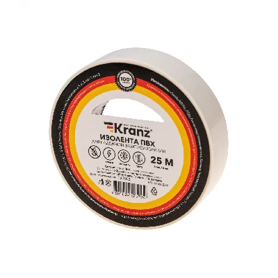 Изолента ПВХ KRANZ 0.13х19 мм, 25 м, белая 5шт