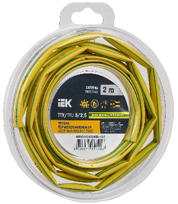 Трубка термоусадочная ТТУ нг-LS 5/2,5 желто-зеленая (2м/упак) IEK