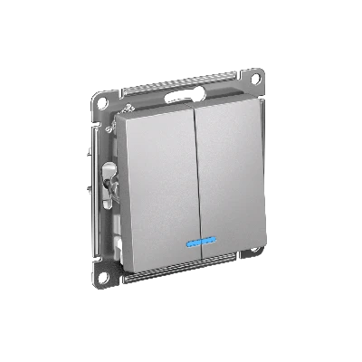 Выключатель двухклавишный ATLASDESIGN с подсветкой схема 5а 10АХ механизм алюминий