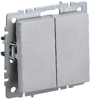 BRITE Выключатель двухклавишный 10А ВС10-2-0-БрА алюминий